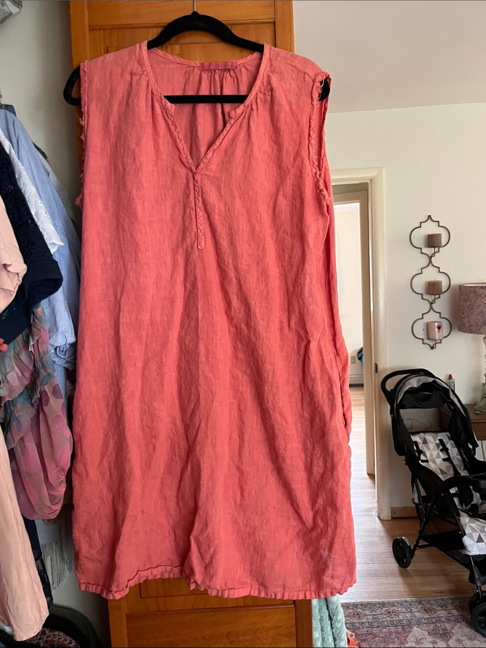 cut loose Coral Sleeveless Linen Tunic